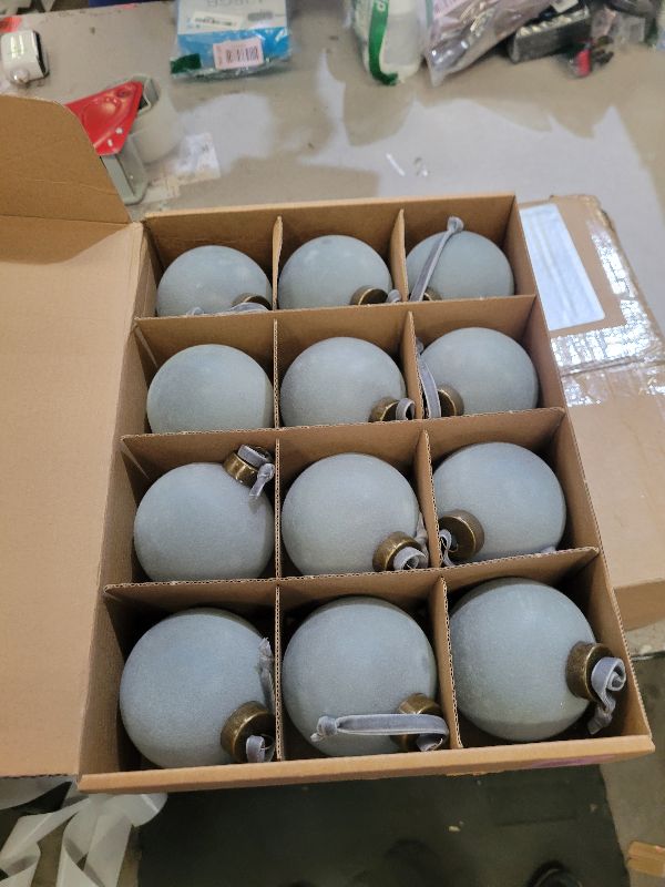 Photo 1 of 12 Pcs Velvet Christmas Balls Bulk Shatterproof Plastic Christmas Tree Decorations for Decorative Hanging Baubles (12, Haze Blue, 3.15Inch)