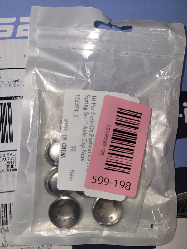 View 2 of 10 Pcs 1/2” Push On Pushnut Caps Silver Axle Cap Nut, Truck Nuts, Permanent Washer Caps for Hand Trucks, Rolling Bins, Lawn Push Wagons, Spring Steel Axle Cap Nuts