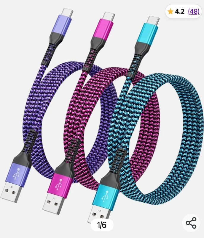 Photo 1 of  Best seller
USB Type C Cable Fast Charging, A110 3 Pack(3Ft 3A) Braided C Charger Cables Compatible with S10e/note 9/s10/s9/s8 Plus/A80/A50/A20/S25/24/23/22/21/20+
