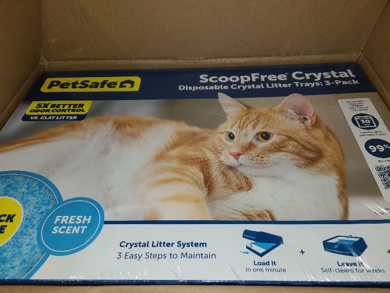 Photo 1 of (4 pack) PetSafe ScoopFree Crystal Disposable Cat Litter Trays, Fresh Scent, Silica Crystals, 3-Pack, Blue