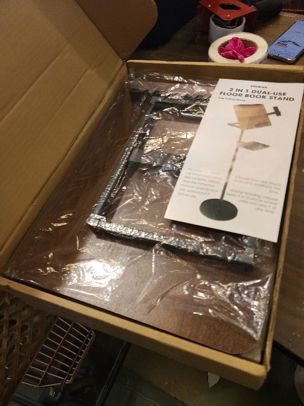 Photo 1 of 2 in 1 Adjustable Music Stand for Sheet Music, Dual Use Desktop and Floor, Book Stand with Tray & Elastic Page Clips for Music Sheet, Recipe, Tablet, Laptop Height Adjustable 23.5-52 in (Walnut)