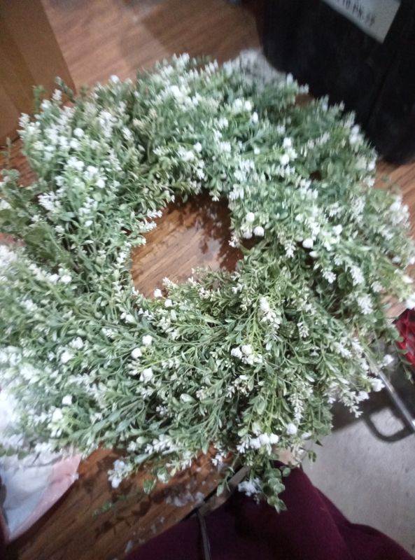 Photo 1 of 26'' Large Eucalyptus Wreath for Front Door, Porch- Artificial Eucalyptus and Lavender with Babys Breath Flowers Wreath for Home, Farmhouse Wall Decor- Spring, Summer, Fall, All Seasons (White-Green)