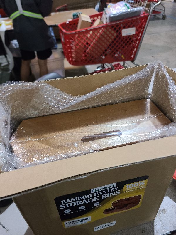 Photo 1 of [Upgraded] 2-tier Stackable Bamboo Pantry Storage Bins, Potato and Onion Storage Baskets with Handles, Removable Divider, Pantry Organizer Holder for Kitchen, Office, Cabinet, Fruit Storage (Walnut)