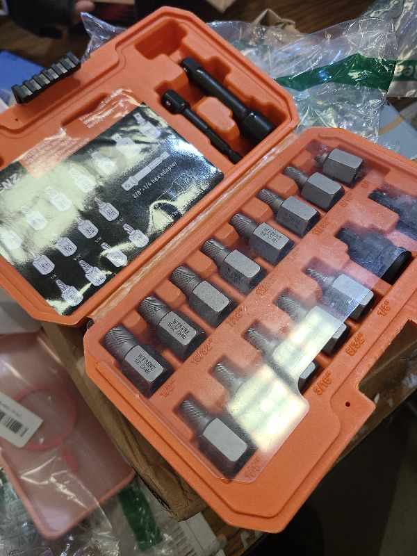Photo 1 of 17Pcs Screw Extractor Set, 3/8" Inch Drive Easy Out Bolt Extractor Set, Multi-Spline Stripped Screw Extractor Kit, Bolt Remover for Broken Bolts, Nuts & Screws, with Extension & Adapter Accessories