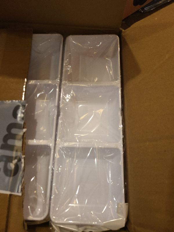 Photo 1 of 12 Pcs Small White Plastic Appetizer Serving Tray 3 Compartment Serving Dishes Reusable Stackable Sectional Platter Rectangular Divided Split Dish for Restaurant Kitchen Food Candy