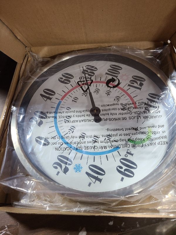 Photo 1 of 12" Outdoor Thermometer Large Numbers - Decorative Outdoor Thermometers for Patio, Wall Thermometer Hygrometer with Stainless Steel Enclosure, Battery Free Indoor Outdoor Thermometer Hanging