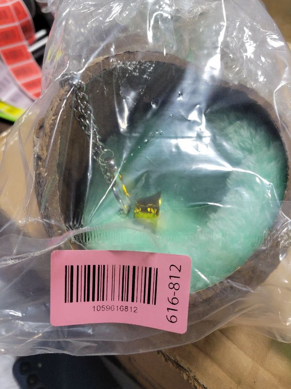 Photo 1 of 2 Pcs Natural Coconut Shell Bird Nest House Bed Breeding Nesting Anti-Pecking Bite with Warm Pad and Bell for Bird Parrot Budgie Parakeet Cockatiel Conure Lovebird Canary Finch