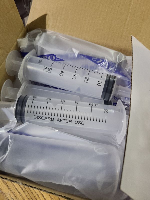 Photo 1 of 12Pack 60ml Syringe for Liquid - Large Plastic Syringes Without Needle for Food Thick Liquids and Irrigation Water, Lip Gloss Filling, Feeding Dogs Meds, Measuring ( 12 Pack 60 ml / cc )