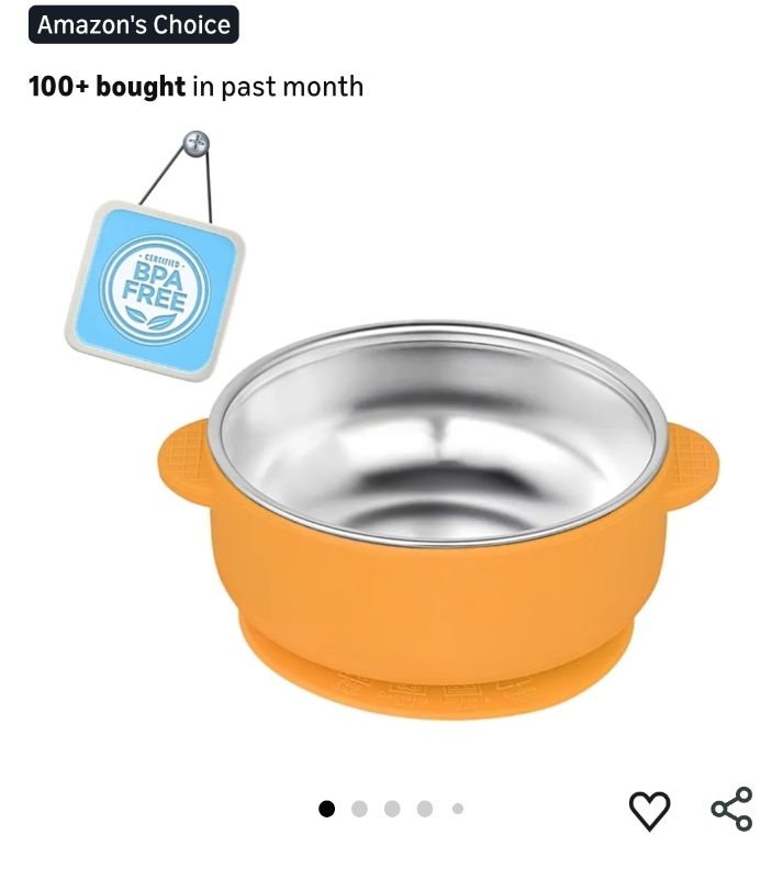 Photo 1 of 1 Pack Stainless Steel Toddler Suction Bowls for Baby Plates, 2-in-1 SUS304 Toddlers Bowl & Removable Silicone Suction Kids Bowl for Cereal | Snack | Anti-Scald Non-Toxic Suction Bowls