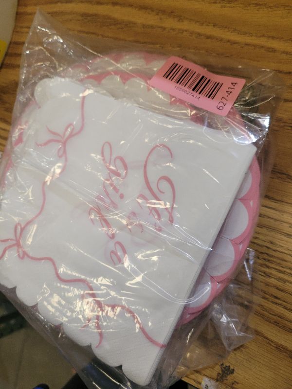 Photo 1 of 100PCS Pink Bow Baby Shower Plates and Napkins Bows Tableware Set It’s A Girl Party Decoration Girls Baby Shower Parties Disposable Dessert Plate for Bowknot Themed Dinnerware Supplies Serve 25