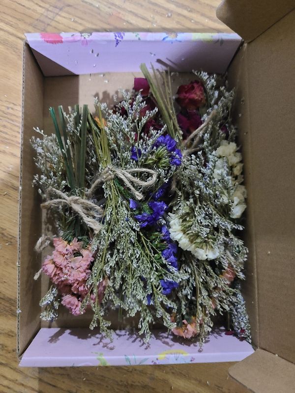 Photo 1 of 10 Pack Dried Flower Bouquets Mini Dried Flower with Stem Forget Me Not Dried Embossing Natural Flower Bundles Artificial Flower Dried Floral Arrangement for Vase DlY Wedding Decor (Forget Me Not)