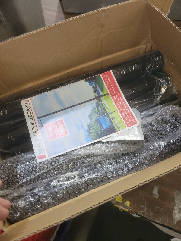 Photo 1 of 100 Inch Heavy Duty Metal Real Estate Sign Post with 32” Adjustable Arm Wind-Resistant Yard Sign Holder Stand with Windproof Clips for Outdoor Garden Realtor Signs