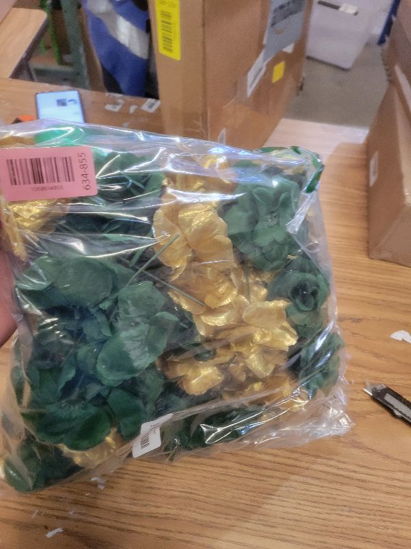Photo 1 of 108pcs Roses Head Flowers with Stem - Emerald Green Gold Artificial Flowers Rose Bulk - Silk Rose Fake Flower for Wedding Bouquet Decor DIY Baby Shower Centerpieces St Patrick's Day Decoration