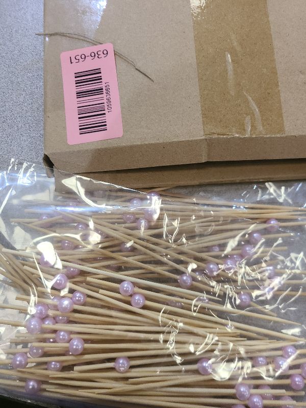 Photo 1 of 200 PCS Pink Cocktail Toothpicks for Appetizers, Natural Bamboo Coctail Skewers Sticks, Pearl Decorative Cocktail Tooth Picks for Drinks, Fruit, Charcuterie, Wedding Food Party Fancy 4.7 Inch Long