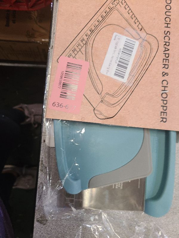 Photo 1 of 2 IN 1 Upgrade Bench Scraper, Dough Scraper for Pastry Bread Cake Pizza, Stainless Steel Dough Cutter with Conversion Chart & Measuring Scale, Bowl Scraper Food Scraper for Kitchen Baking, Blue