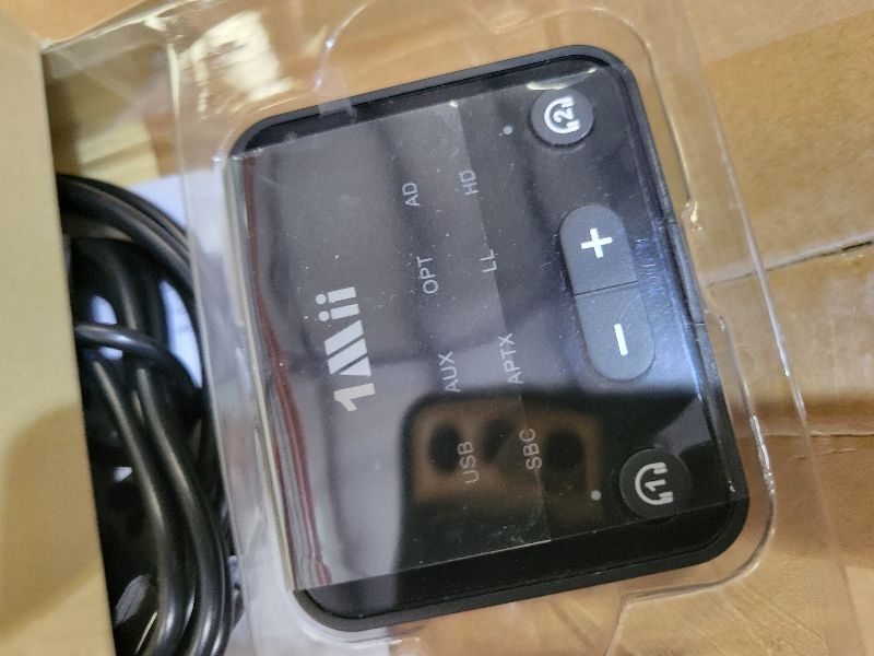 View 2 of 1Mii Bluetooth 5.3 Transmitter for TV to 2 Wireless Headphones, Long Range 100ft Bluetooth Adapter for TV aptX Adaptive & HD/Volume Control, Optical/USB/AUX/RCA Audio Inputs