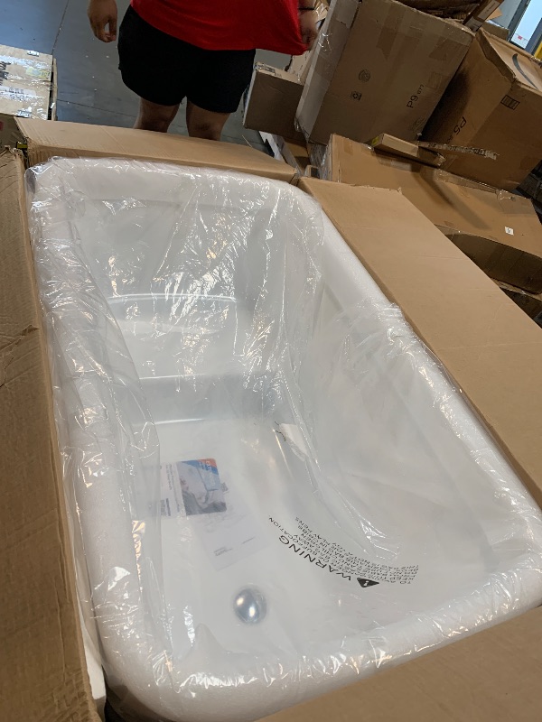 Photo 1 of ********FINAL SALE - NO RETURNS********* 49 Inch Acrylic Freestanding Bathtub, Japanese Square Soaking Tub with Built-in Seat, Toe-Tap Drain, Slotted Overflow, cUPC Certified White Standalone Tub for Modern Bathroom Upgrade