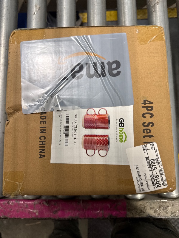 Photo 1 of **MINOR DAMAGE/check clerk comments**
GBhome 12 OZ Stackable Coffee Mugs Set of 4, Ceramic Coffee Cups with Texture Patterns for Man,Woman,Dad,Mom, Modern Mugs Set for Latte/Cappuccino/Cocoa. Dishwasher&Microwave Safe, Red