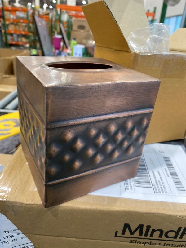 Photo 1 of ***DIFFERENT DESIGN*** Monarch Abode Tissue Box Cover Square – Hand Hammered Antique Copper Metal Tissue Holder Box for Bathroom Accessory, Aesthetic Decorative Facial Napkin Cube for Modern Home Decor