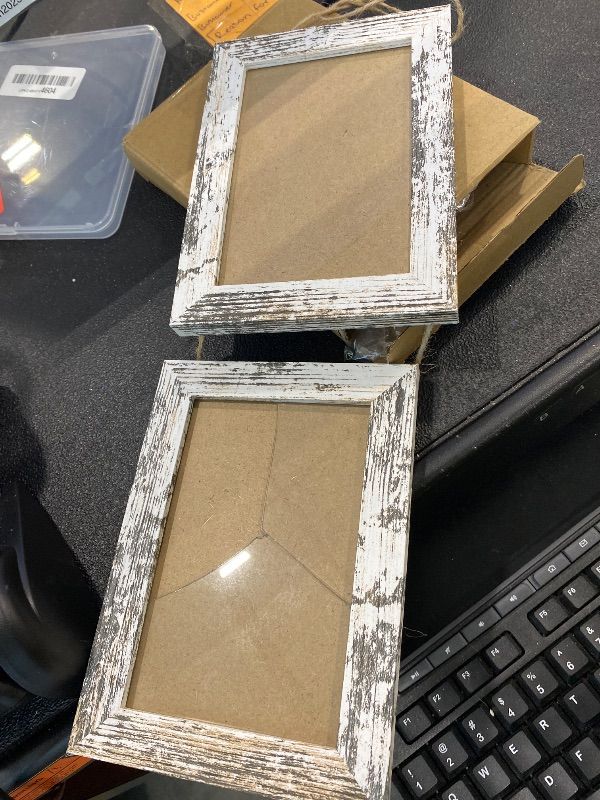 Photo 1 of ***CRACKED GLASS*** VMUZEDER 4x6 Wall Hanging Picture Frames Collage with 2 Opening Frames Rustic White