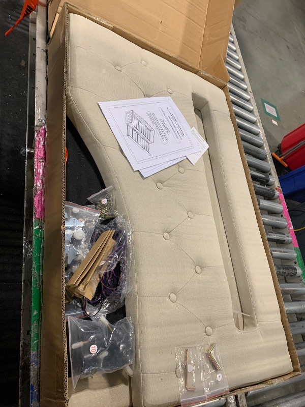 Photo 1 of ***FINAL SALE/NO RETURN, VIEW NOTES*** Merax Twin Size Linen Corner Daybed with Trundle and LED Belt, Upholstered Headboard Captain Bed Frames for Small Room, Bedroom, Guest Room, Kids' Room, White