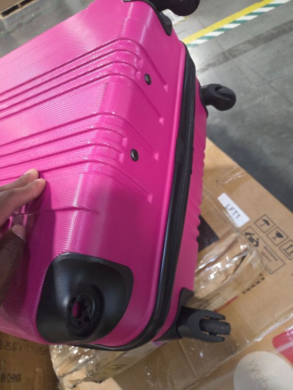 View 3 of ***MISSING WHEEL*** Kenneth Cole REACTION Out of Bounds Lightweight Hardshell 4-Wheel Spinner Luggage, Magenta, 28-Inch Checked