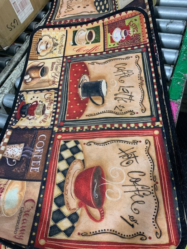 Photo 1 of ***used***BOOWEATS 2 Piece Coffee Kitchen Decor Rug Set, Home Kitchen Sink Rugs and Mats Non Skid Washable Absorbent Microfiber Kitchen Floor Carpet 17"x47"+17"x30"