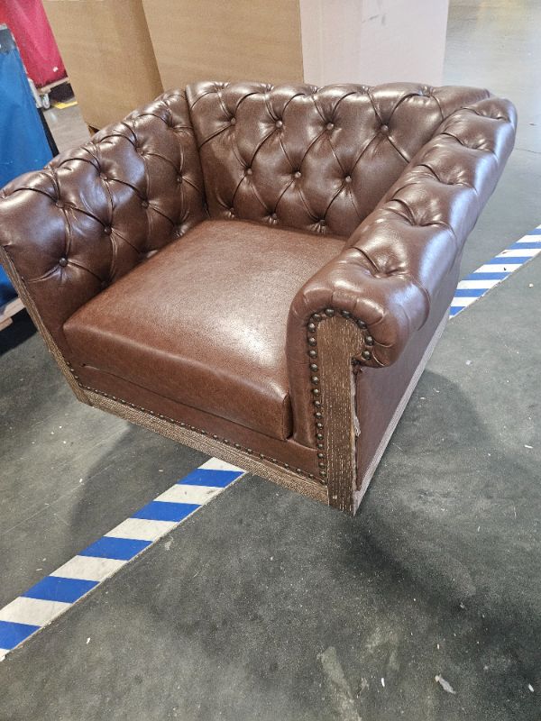 View 2 of ***UPDATED 7/12**^ Christopher Knight Home Oakley Chesterfield Faux Leather Upholstered Club Chair, Button-Tufted 360° Swivel Sofa, Scrolled Arm Living Room Sofa, No Assembly Required Furniture, Dark Brown