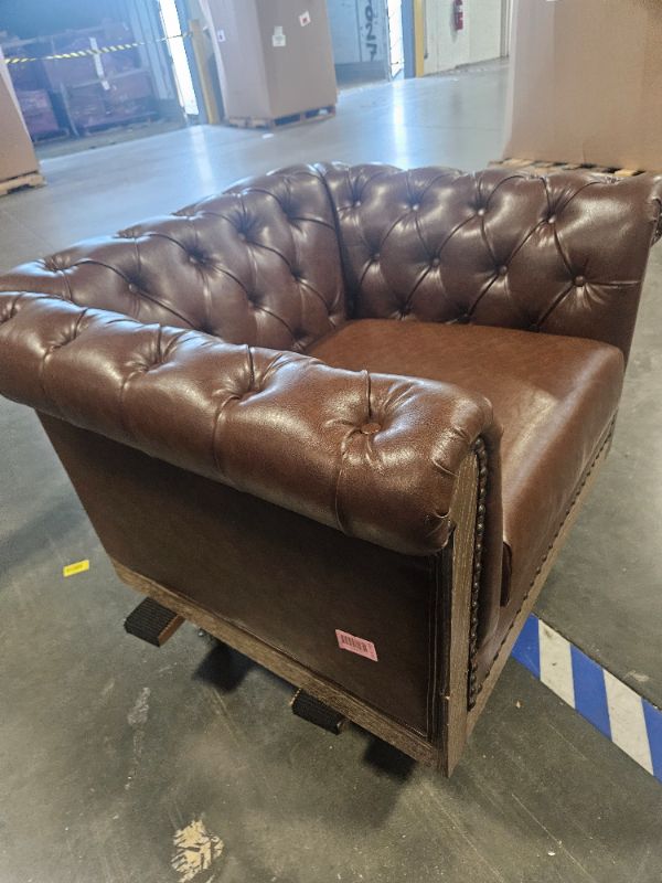 View 3 of ***UPDATED 7/12**^ Christopher Knight Home Oakley Chesterfield Faux Leather Upholstered Club Chair, Button-Tufted 360° Swivel Sofa, Scrolled Arm Living Room Sofa, No Assembly Required Furniture, Dark Brown