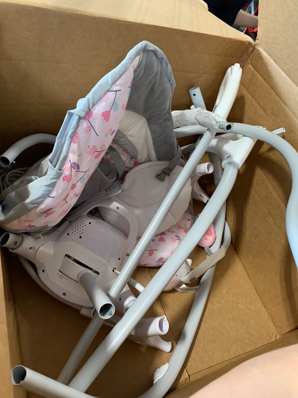 Photo 1 of ***FINAL SALE/NO RETURN, VIEW NOTES*** Ingenuity SimpleComfort Lightweight Compact 6-Speed Multi-Direction Baby Swing, Vibrations & Nature Sounds, 0-9 Months 6-20 lbs (Pink Cassidy)