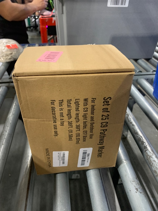 Photo 1 of ***NOT FUNCTIONAL, SELLING FOR PARTS, FINAL SALE***38FT C9 Christmas Pathway Lights Outdoor,25 Pack Warm White Connectable Weatherproof Christmas Walkway Lights with C9 Bulbs and Stakes for Driveway Yard Lawn Sidewalk Decorations***NOT FUNCTIONAL, SELLING