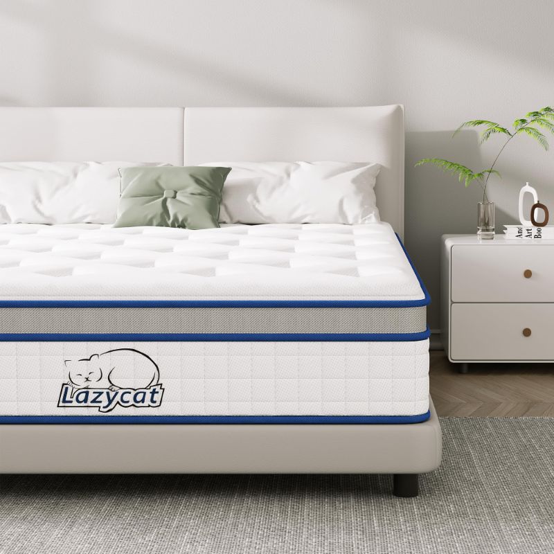 View 1 of ***FINAL SALE NO REFUNDS NO RETRURNS**** LAZYCAT Twin Mattress, 12 Inch Full Size Hybrid Mattress in a Box with Memory Foam and Individual Pocket Springs, Extra Lumbar & Shoulder Support, Pain Relief Fiberglass-Free