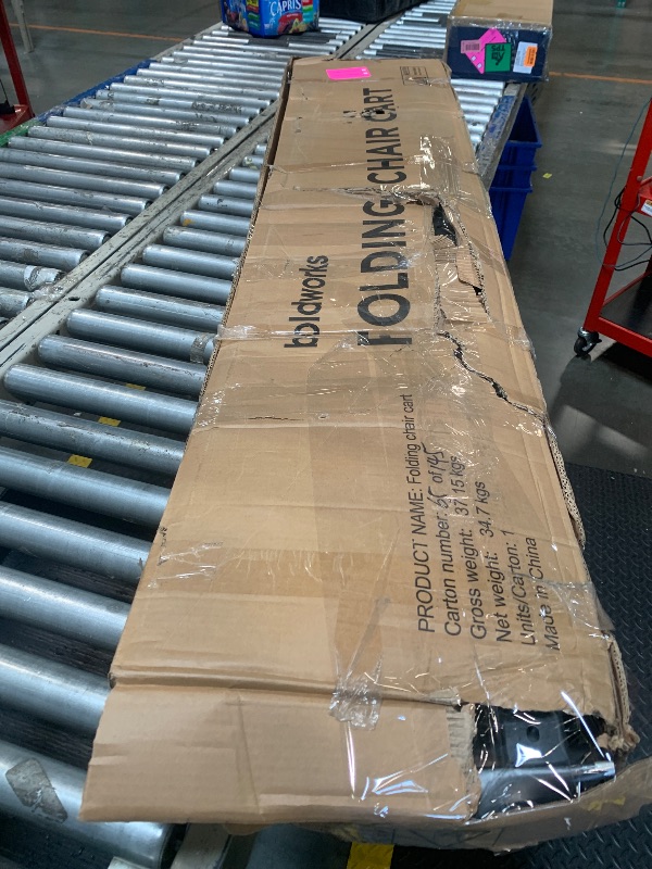 Photo 1 of ****Damage at one end***boldworks Folding Chair Rack Folding Chair Cart Folding Chair Storage Dolly with Wheels and Holder for 84 Chairs or 12 Tables of 800 LBS Capacity Includes Weatherproof Cover