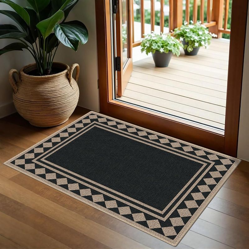 Photo 1 of **SIMILAR**
Easy Jute 2x3 Black Checkered Area Rug,Washable Entryway Rug,Small Modern Diamond Door Carpet,Neutral Non-Slip Outdoor Indoor Farmhouse Rug for Kitchen Patio Entry Porch