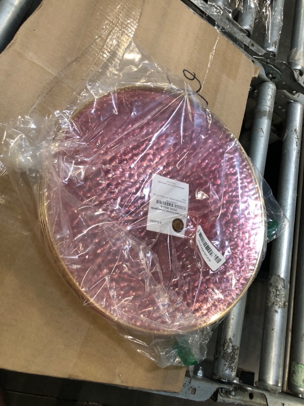 Photo 1 of [Pink Hammered With Gold Rim 4 Pack] 13'' Charger Plates Pink Hammered With Gold Rim Plastic Heavy Duty Disposable Dinner Chargers Serveware Dishes Platters Tableware for parties, Weddings