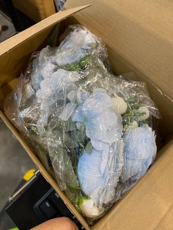 Photo 1 of *MINOR DAMAGE - USED*
karoro 4 Bunches Peonies Artificial Flowers, Silk Peonies Flowers Fake Bouquet Faux Floral Arrangements for Centerpiece Table Wedding Party Home Decor (4, Blue White)