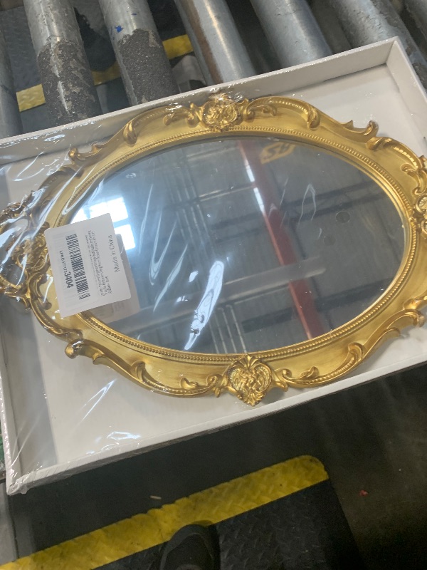 Photo 1 of ***damaged handle****Schones Geschaft Decorative Mirror Tray, Makeup Jewelry Perfume Organizer?Vintage Oval Display and Serving Tray for Bedroom Living-Room Dresser Decor (14.6”x 9.8”) (Golden - Oval)
