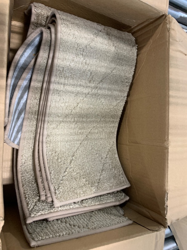 View 3 of **** VERY USED / A LITTLE DIRTY / 13 PCS *** PURE ERA Bullnose Carpet Stair Treads Tape Free Non-Slip Indoor Stair Protectors Pet Friendly Stair Treads for Wooden Steps 9.5" x 30"(14 Pieces, Cream Gray Diamond Trellis)