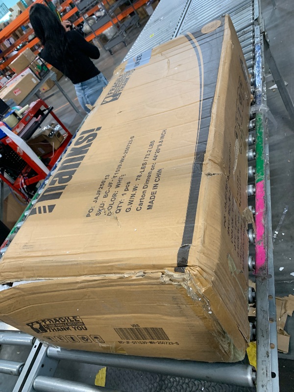 Photo 1 of ***UNKNOWN IF MISSING PARTS**** Shintenchi Kitchen Island with Folding Drop Leaf, Rolling Island Table with Storage, Kitchen Cabinet on Wheels with Seating Area for Kitchen, Bar Cart with Cabinet, White