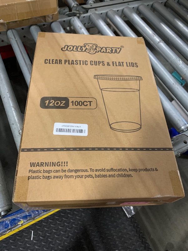 Photo 1 of [100 Pack] 12 oz Clear Plastic Cups with Flat Slotted Lids, Disposable Drinking Party Cups for Iced Cold Drinks Coffee Tea Smoothie Bubble Boba