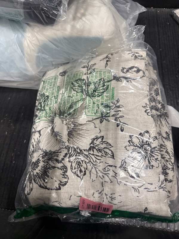 Photo 1 of ***SIMILAR PRPDUCT*** Luxudecor Floral Comforter Set King Size 7 Pieces, Dark Grey Flower with Bird Bed in a Bag, Soft Reversible Comforter with Sheet Bed Set 104"x90"