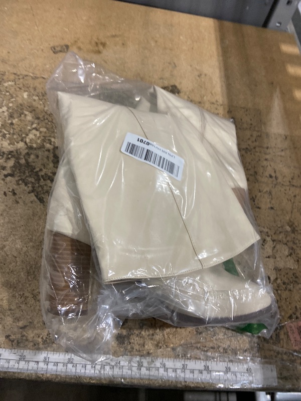 Photo 1 of **HAS STAINS ON BOOT TOPS*** Coutgo Women's Thigh High Fashion Boots Faux Leather Block Chunky Heels Square Toe Fall Winter Shoes Cream 8.5