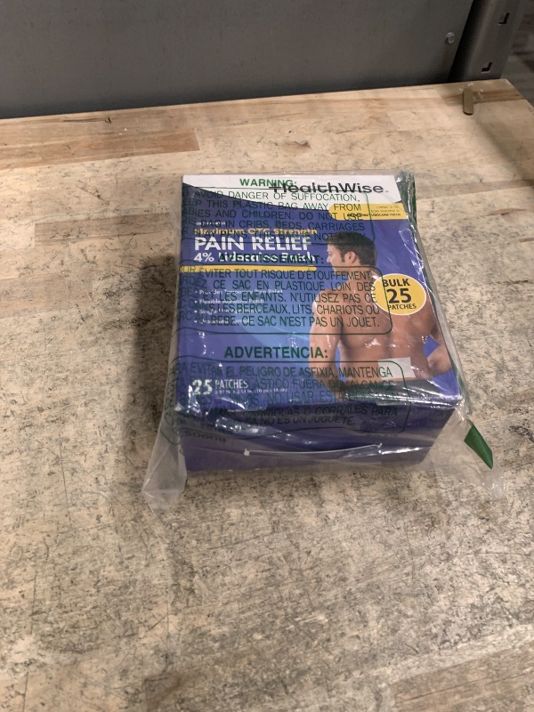 Photo 1 of *EXP-11/12/2027* HealthWise 4% Lidocaine Pain Relief Patch | Maximum OTC Strength | 25-Count | 3.93” x 5.51” | Soothes Minor Aches and Pains | Odor Free | Topical Anesthetic | Easy to Apply Flexible Adhesive