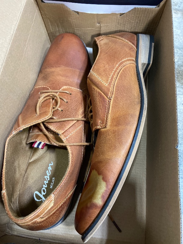 Photo 1 of (major leather stain) Jousen Men's Dress Shoes Leather Classic Formal Oxford Retro Plain Toe Derby Shoes (AMY612 Yellow Brown 13)