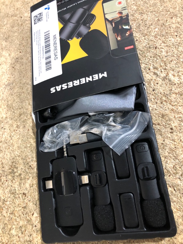 Photo 1 of ***MAIN RECEIVR NON-FUNCTIONAL / MICS UNTETSED*** MENERESAS Wireless Lapel Microphone for iPhone, Dual Noise Reduction Lavalier Mics, Lightning Connector