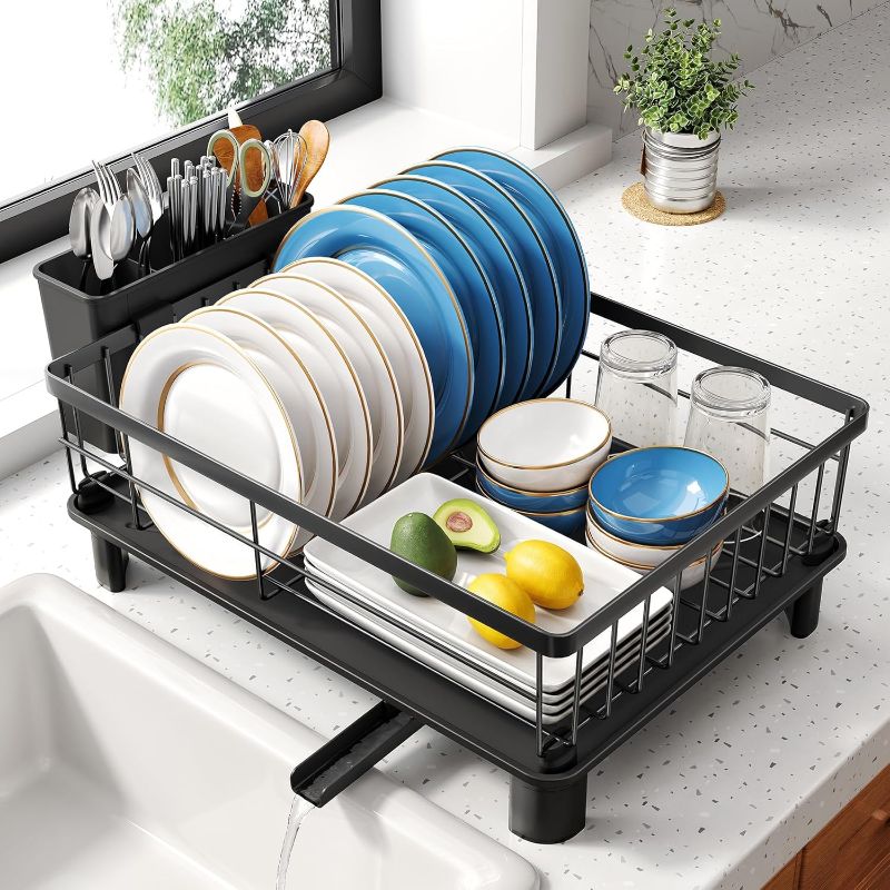 Photo 1 of ***(STOCK PHOTO FOR REFERENCE ONLY/ ITEM WILL DIFFER)***Dish Drying Rack - Small Dish Rack for Kitchen Counter, Stainless Steel Dish Drainer with Utensil Holder and Drainboard (Black)