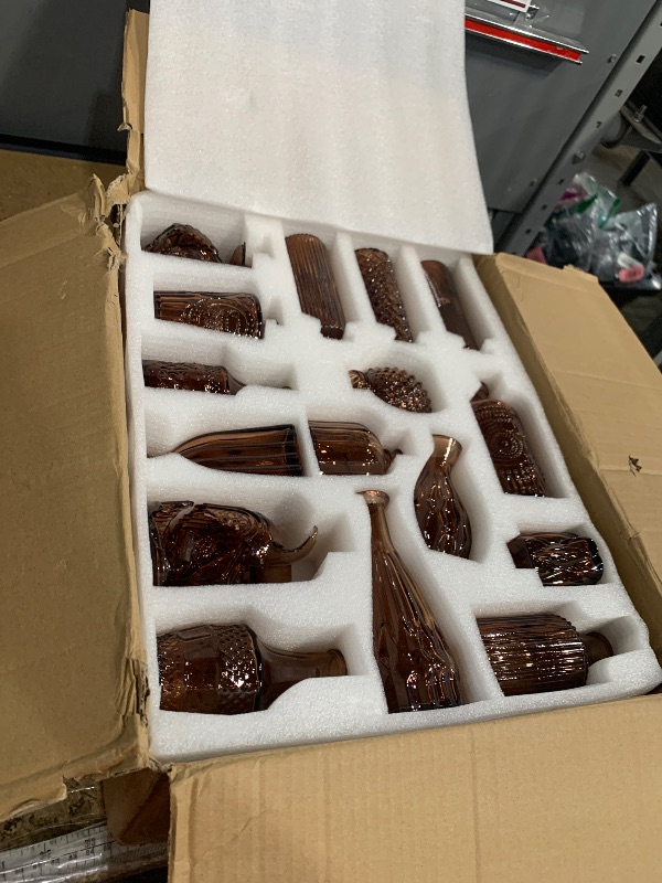 Photo 1 of *SOME BROKEN* BIGIVACA Set of 30 Amber Glass Bud Vases in Bulk,Small Centerpieces Vases for Wedding Centerpieces,Mini Glass Vintage Vase Flower Vases for Table Decor