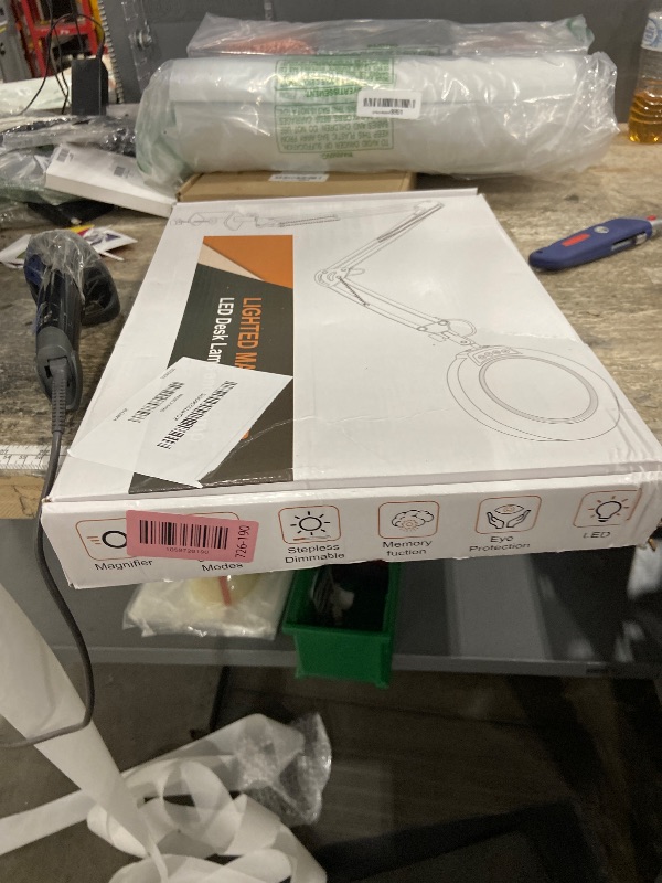 Photo 1 of 10X Magnifying Glass with Light and Clamp, Ultra Long 3 Section Swing Arm LED Desk Lamp, 5 Color Modes Stepless Dimmable, Hands Free Lighted Magnifier with Stand for Repair Reading Crafting Close Work