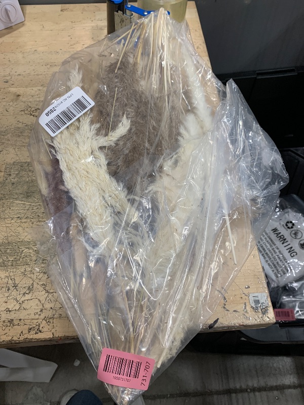 Photo 1 of 125 PCS Dried Pampas Grass Bouquet, Boho Table Decor, Bunny Tails Dried Flowers, Brown Pampas, White Pampas Grass for Weddings, Home Decor, Rustic Parties, and Baby Shower Decorations