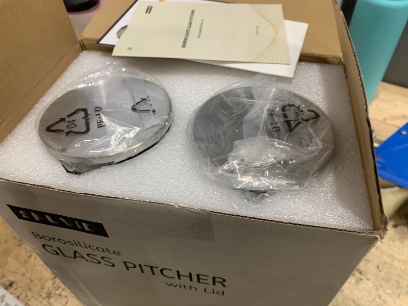 Photo 1 of 2 Pack 2 Liter/68 oz Square Glass Pitcher with Lid, Classic Stripes Water Pitchers with Handle for Fridge, Large Jug for Iced Tea, Coffee, Borosilicate Glass Carafe for Hot/Cold Brew Drink, Silver